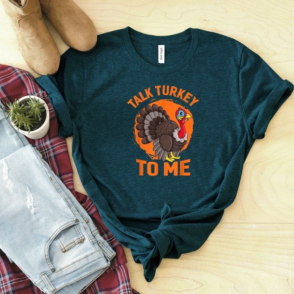 Talk Turkey To Me Shirt, Thanksgiving T-shirt , Family Thanksgiving Shirts - Picture 1 of 2